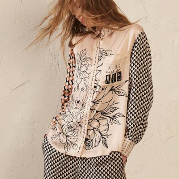 Me369 Tops - ME369 Scarlett Mystic Print Button Down Shirt Mixed Pattern Blouse NWT Size S